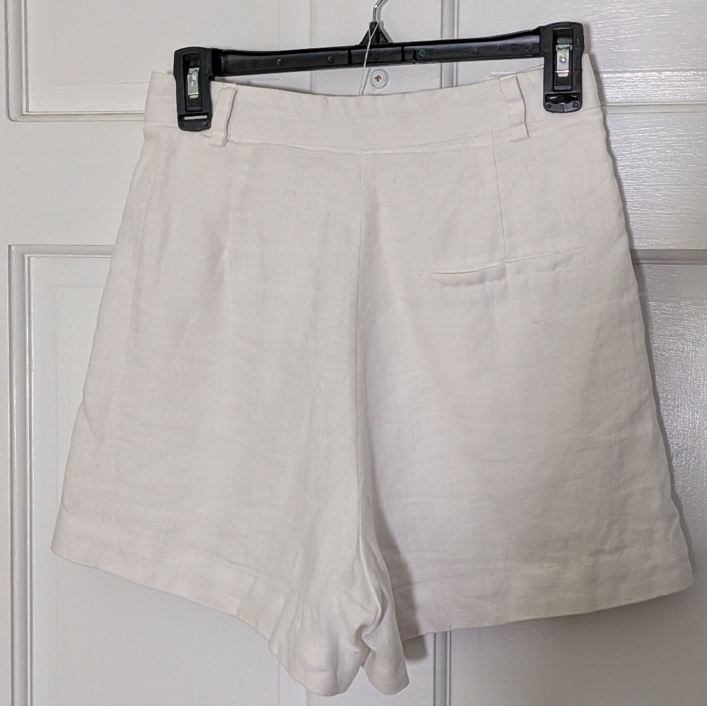 Dissh White Linen Pleated High Waist Shorts Size US 4 - Picture 6 of 6